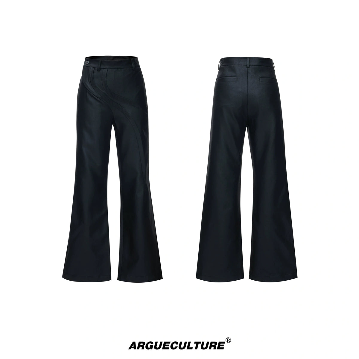 Deconstructed Curved-Wave Flared Trousers in Black - Black