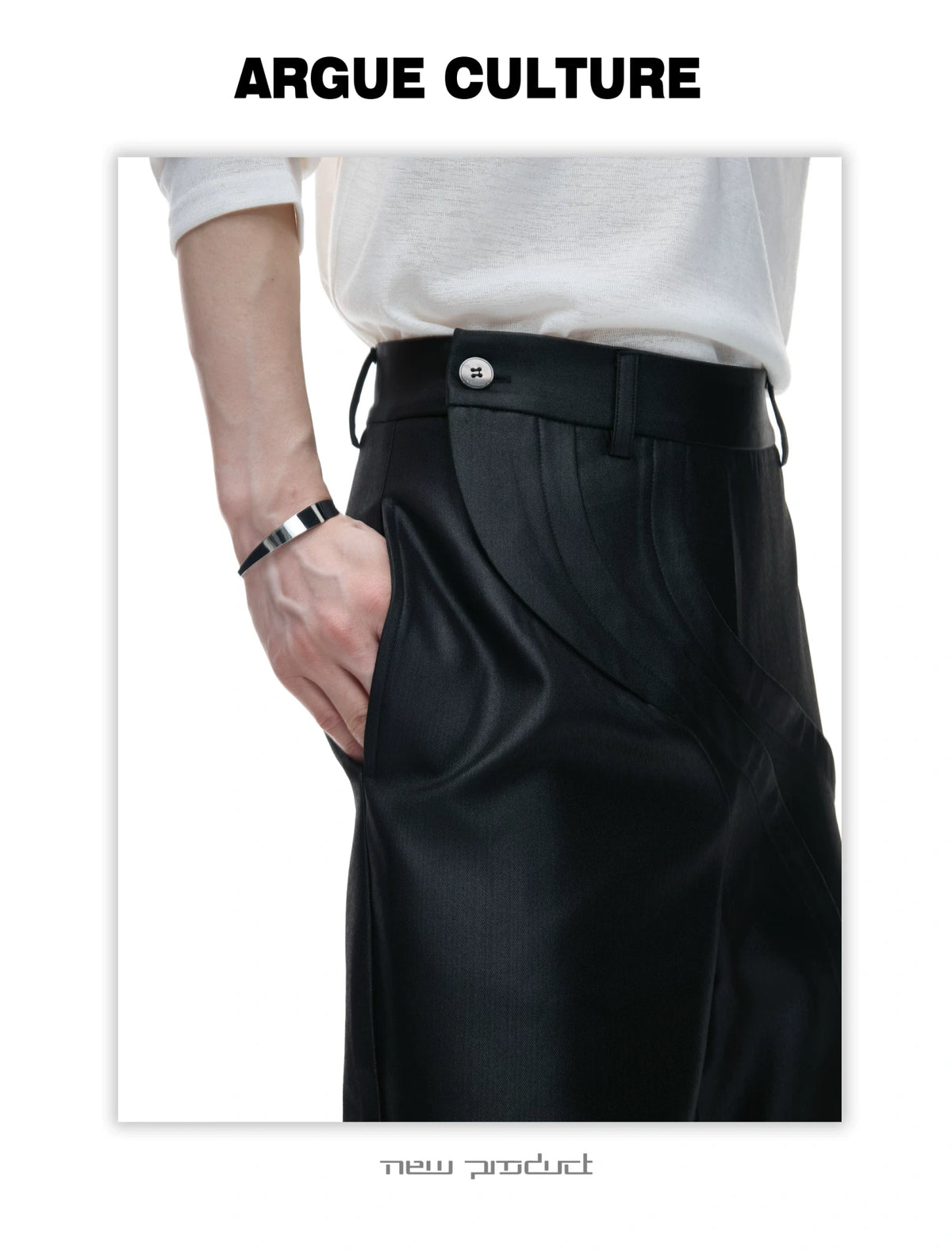 Deconstructed Curved-Wave Flared Trousers in Black - detail image 9