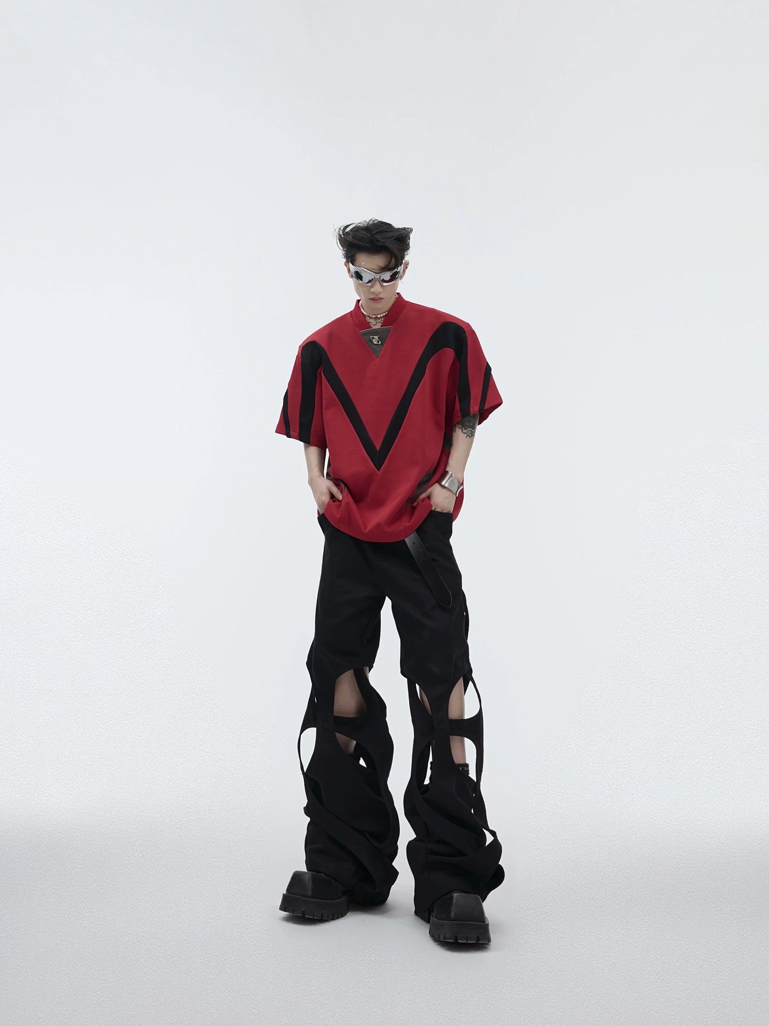 Close-up of the intricate deconstructed cut-out design on cotton fabric