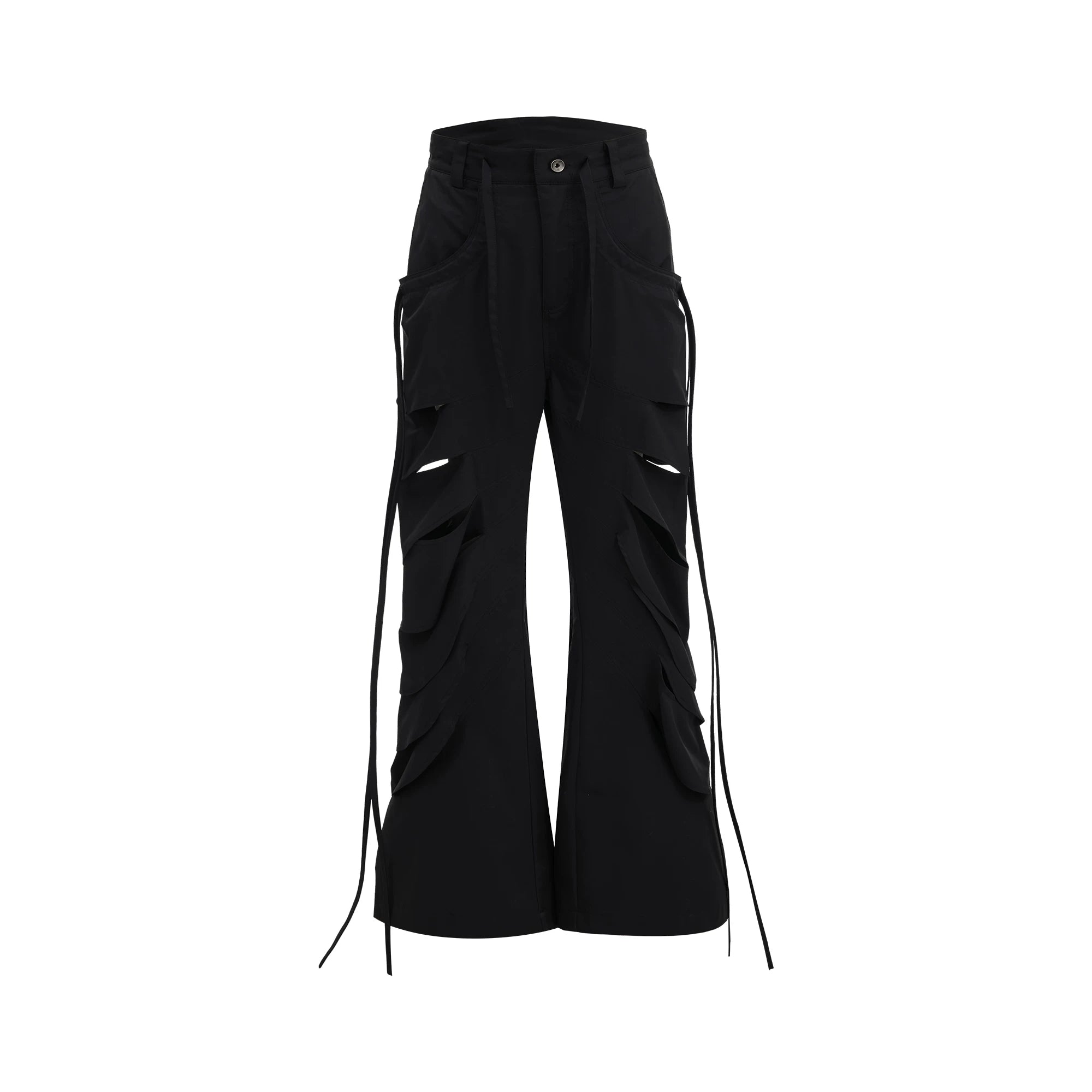 deconstructed-cutout-flare-cargo-pants-with-streamers-black