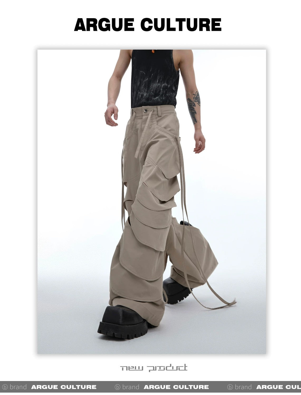desc::deconstructed-cutout-flare-cargo-pants-with-streamers-detail-img-13
