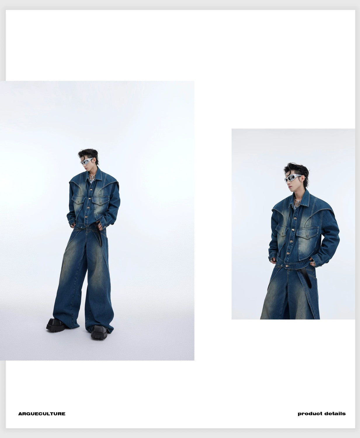 desc::deconstructed-distressed-denim-jacket-wide-leg-pants-set-detail-img-3