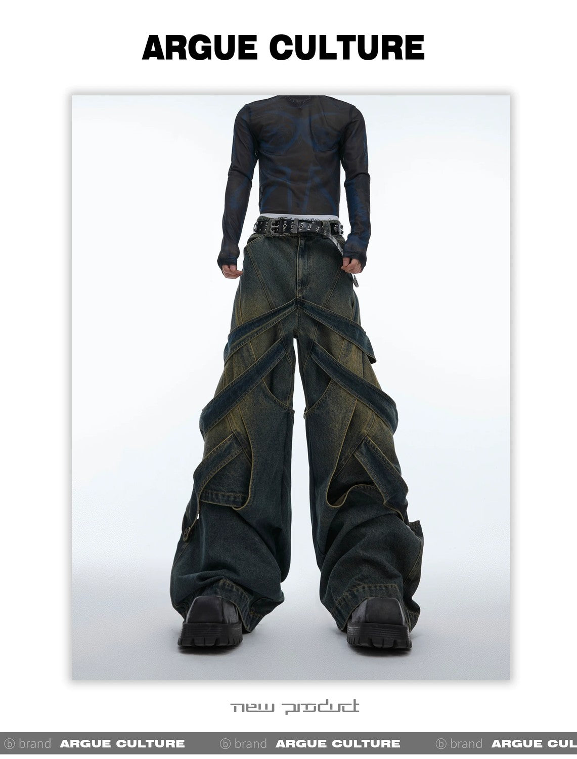 desc::deconstructed-distressed-wide-leg-denim-cargo-pants-detail-img-1