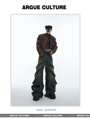 desc::deconstructed-distressed-wide-leg-denim-cargo-pants-detail-img-11