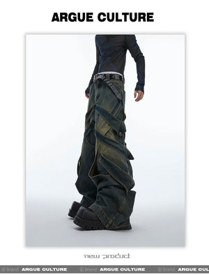 desc::deconstructed-distressed-wide-leg-denim-cargo-pants-detail-img-4