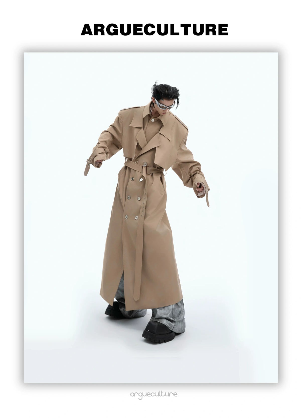 Deconstructed Double-Breasted Polyester Trench Coat - detail image 3