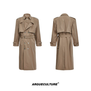Deconstructed Double-Breasted Polyester Trench Coat - Yellow