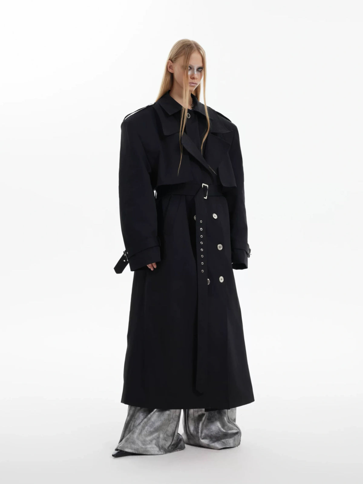 Deconstructed Double-Breasted Polyester Trench Coat - main image 2