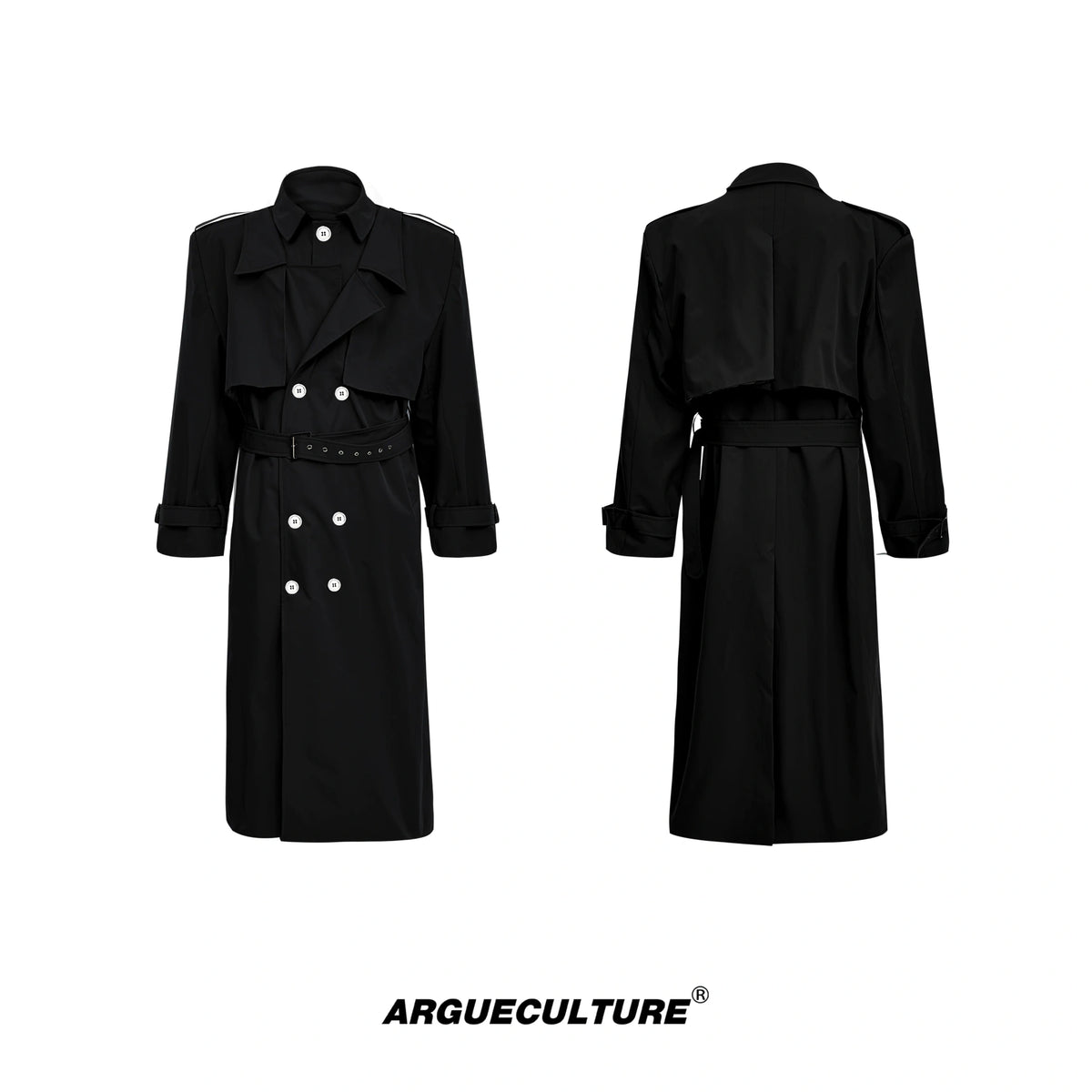 Deconstructed Double-Breasted Polyester Trench Coat - Black
