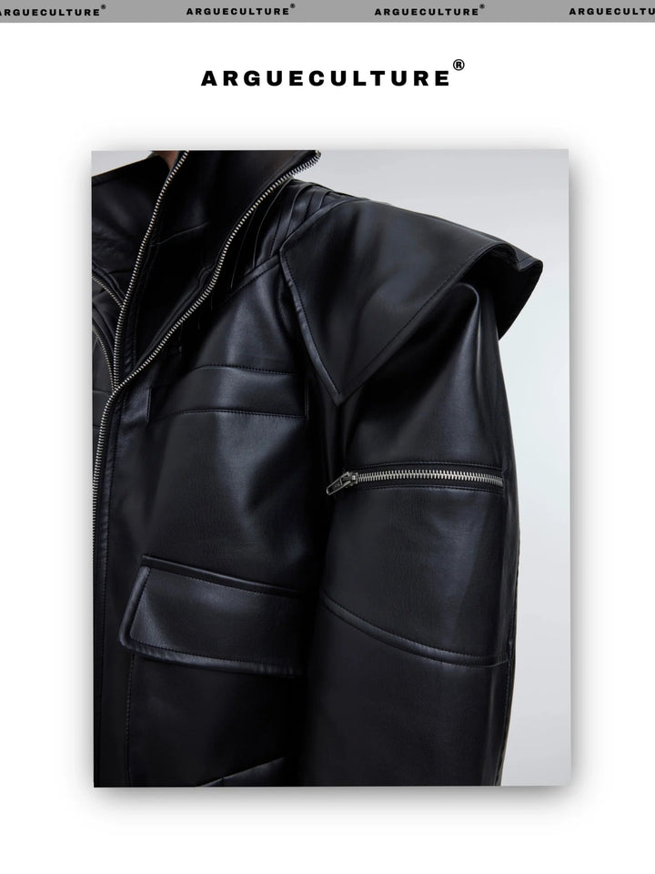 Deconstructed Double - Layer Zip Faux Leather Jacket | Heavyweight Two - Piece Biker Coat - ArguE CulturE