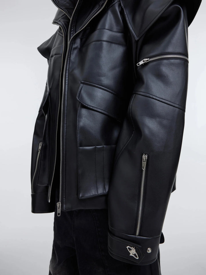 Deconstructed Double - Layer Zip Faux Leather Jacket | Heavyweight Two - Piece Biker Coat - ArguE CulturE