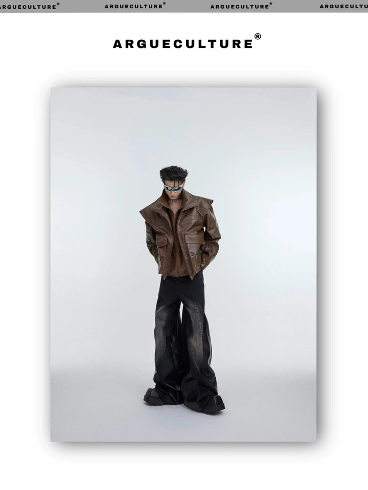 Deconstructed Double - Layer Zip Faux Leather Jacket | Heavyweight Two - Piece Biker Coat - ArguE CulturE