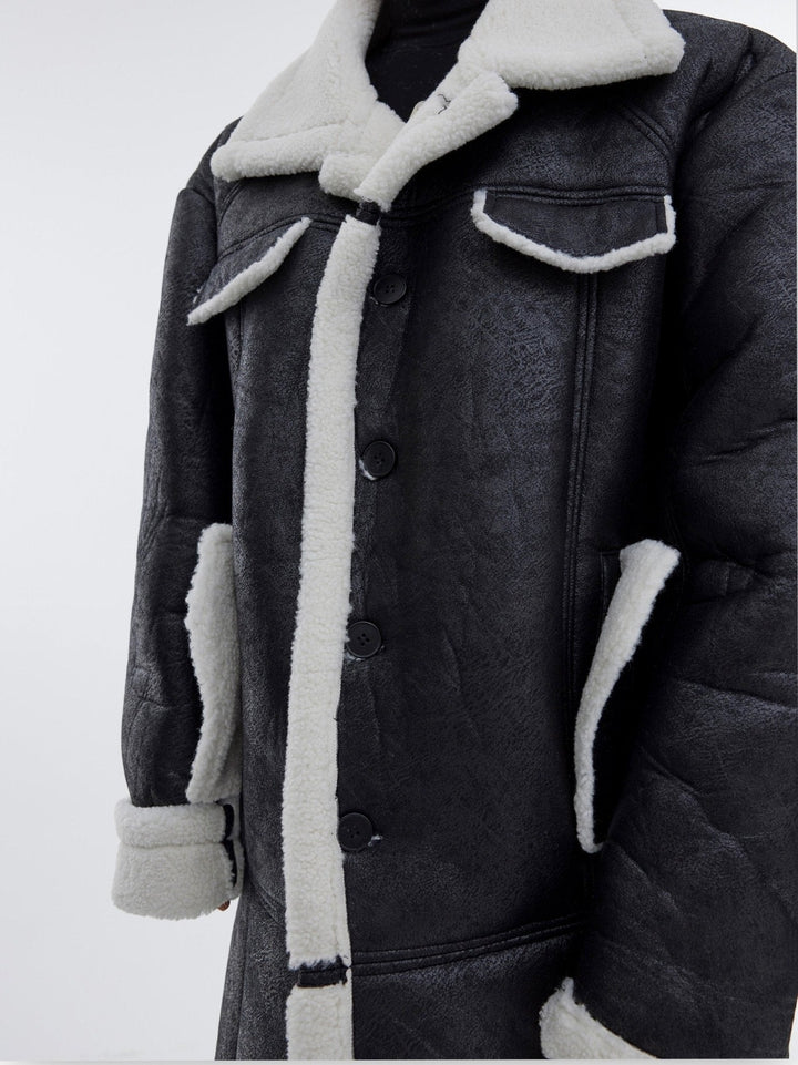 Deconstructed Faux Fur Coat | Textured Longline Overcoat with Sherpa Detail - ArguE CulturE