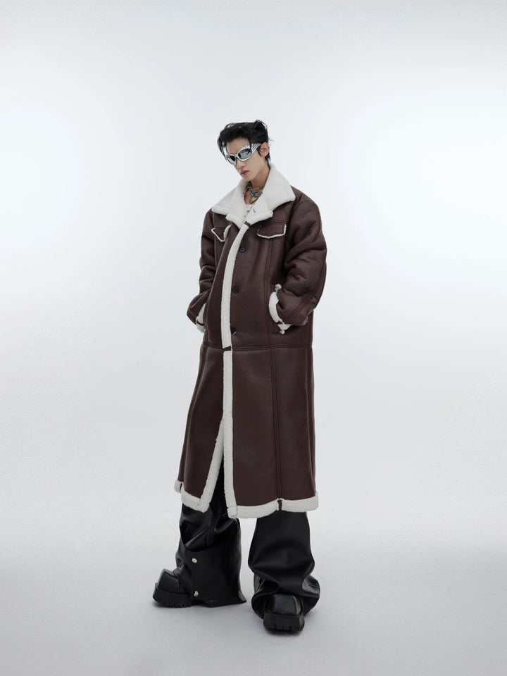 Deconstructed Faux Fur Coat | Textured Longline Overcoat with Sherpa Detail - ArguE CulturE