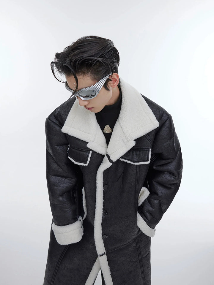 Deconstructed Faux Fur Coat | Textured Longline Overcoat with Sherpa Detail - ArguE CulturE