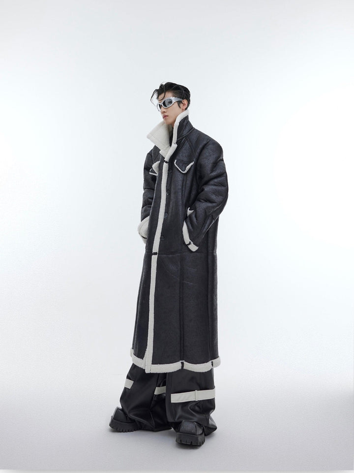 Deconstructed Faux Fur Coat | Textured Longline Overcoat with Sherpa Detail - ArguE CulturE