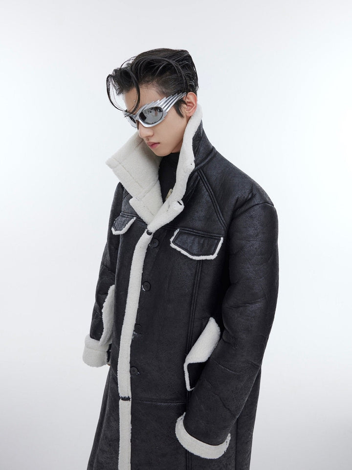 Deconstructed Faux Fur Coat | Textured Longline Overcoat with Sherpa Detail - ArguE CulturE