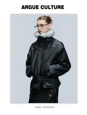 desc::deconstructed-faux-fur-collar-padded-leather-jacket-detail-img-17