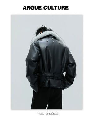 desc::deconstructed-faux-fur-collar-padded-leather-jacket-detail-img-8