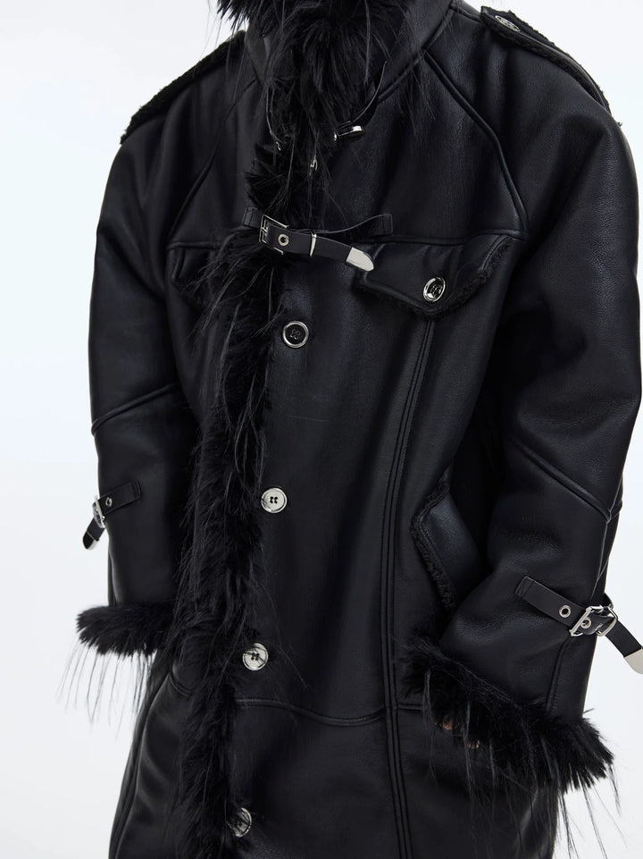 Deconstructed Faux Fur - Lined Long Coat | Belted Over - Knee Leather Jacket - ArguE CulturE