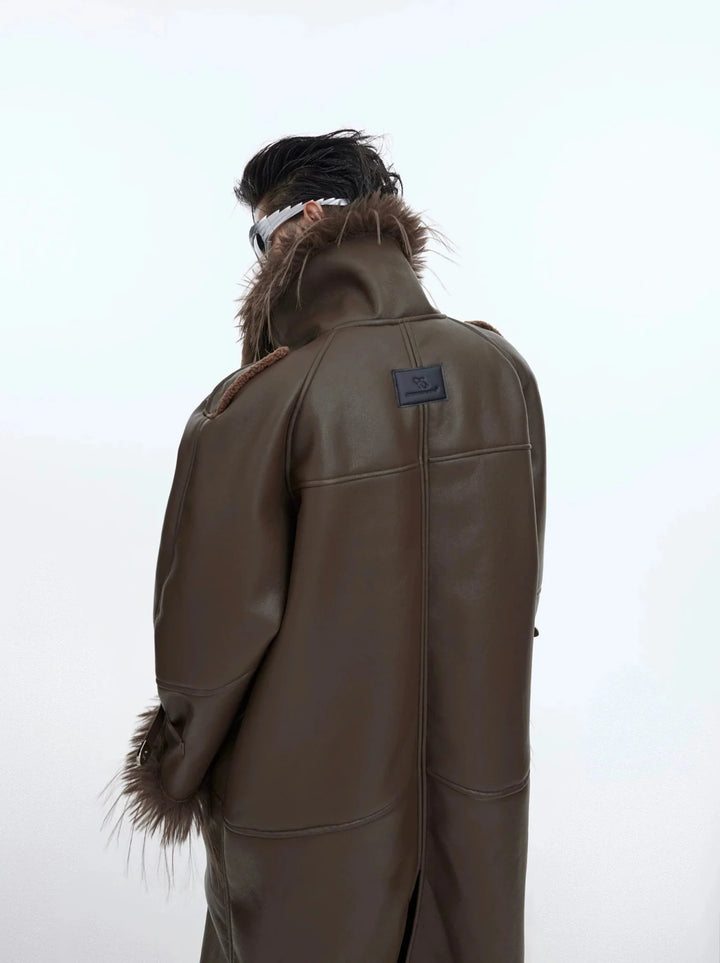 Deconstructed Faux Fur - Lined Long Coat | Belted Over - Knee Leather Jacket - ArguE CulturE