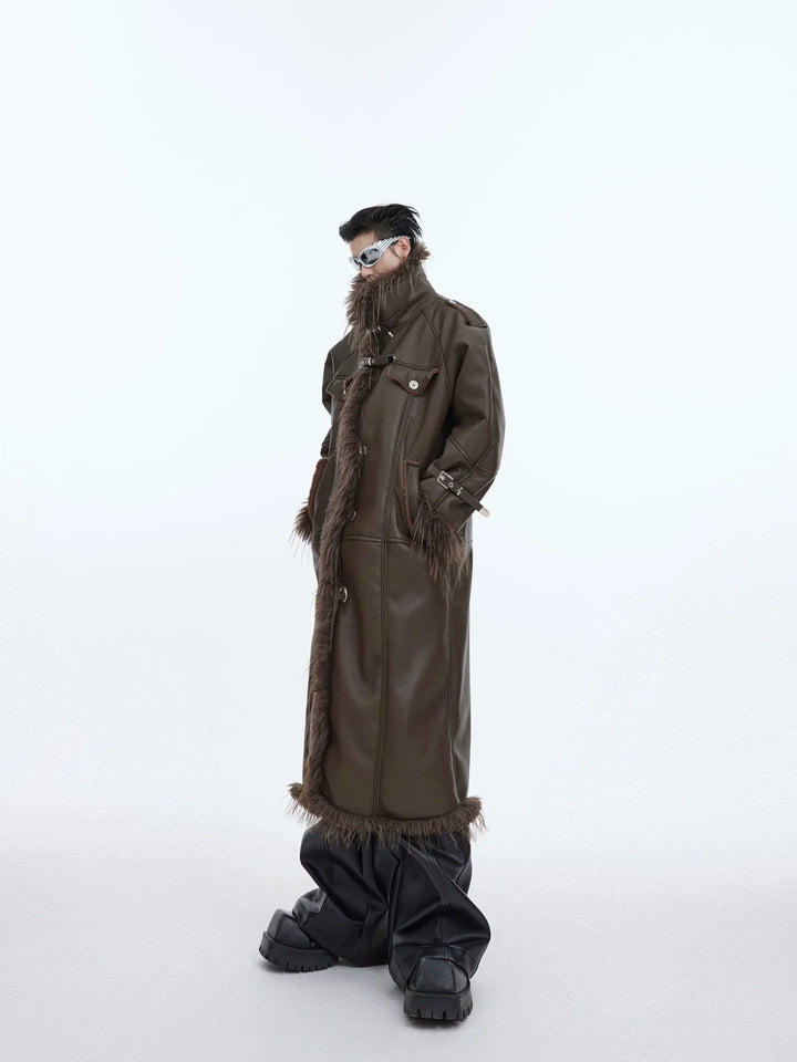 Deconstructed Faux Fur - Lined Long Coat | Belted Over - Knee Leather Jacket - ArguE CulturE