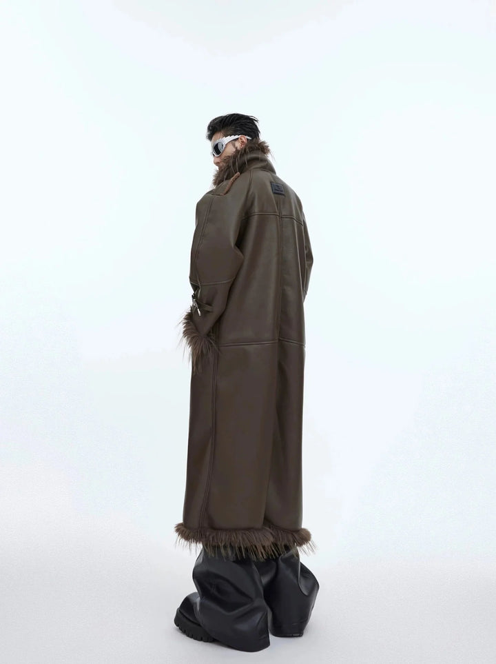 Deconstructed Faux Fur - Lined Long Coat | Belted Over - Knee Leather Jacket - ArguE CulturE