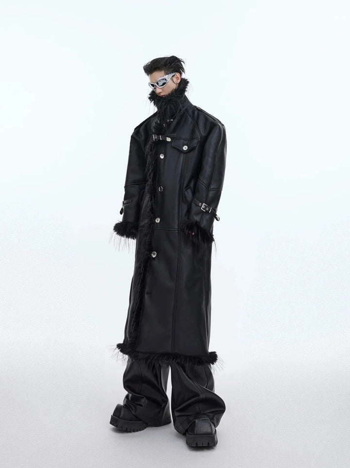 Deconstructed Faux Fur - Lined Long Coat | Belted Over - Knee Leather Jacket - ArguE CulturE