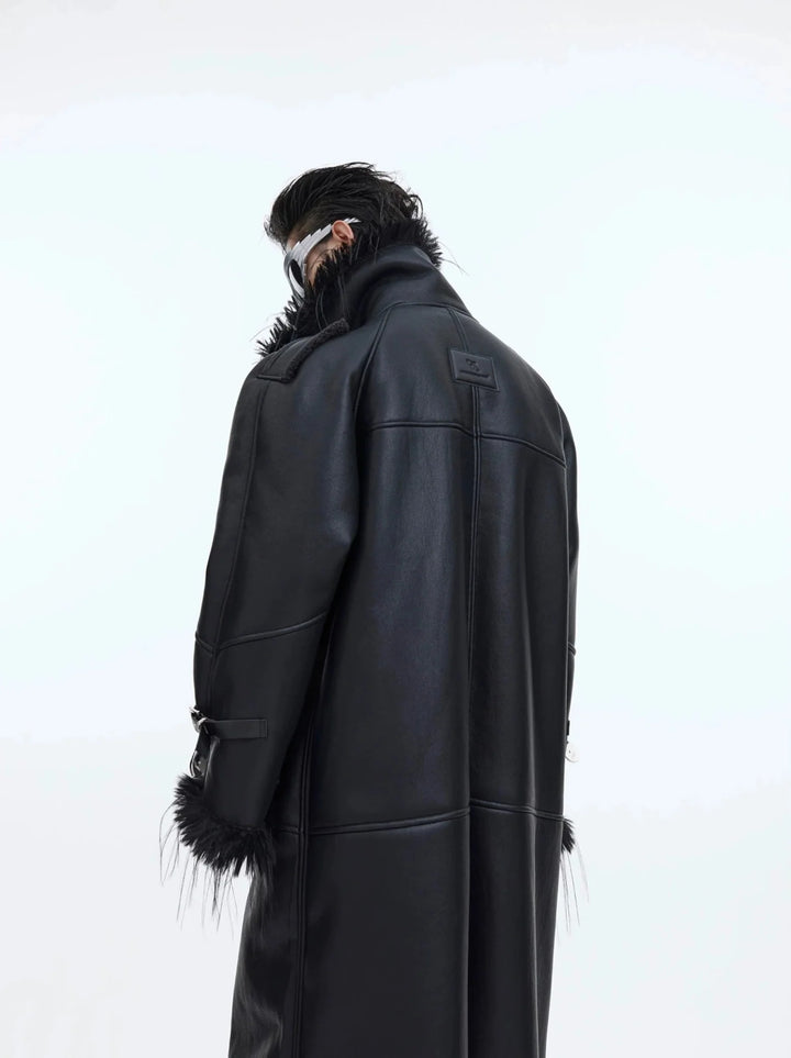 Deconstructed Faux Fur - Lined Long Coat | Belted Over - Knee Leather Jacket - ArguE CulturE