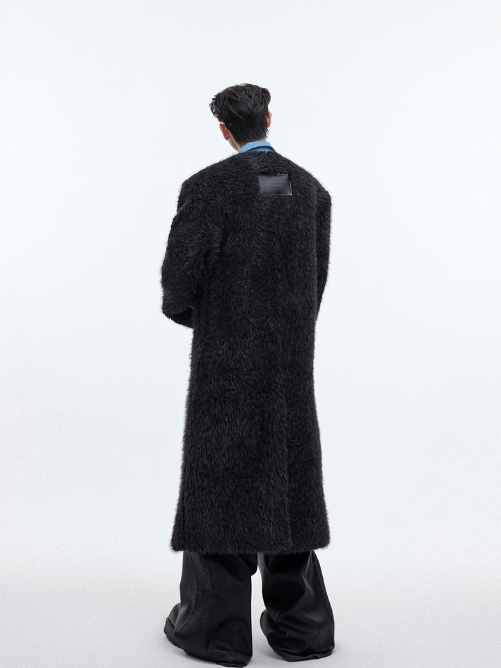 Deconstructed Faux Fur Long Overcoat | Trench Coat with Denim Collar - ArguE CulturE