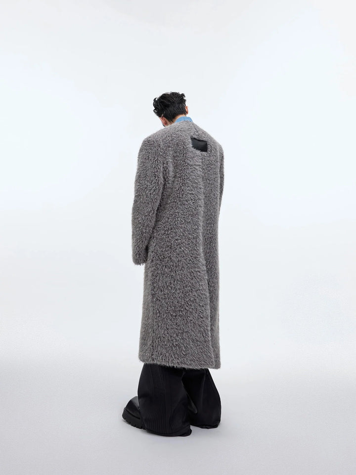 Deconstructed Faux Fur Long Overcoat | Trench Coat with Denim Collar - ArguE CulturE