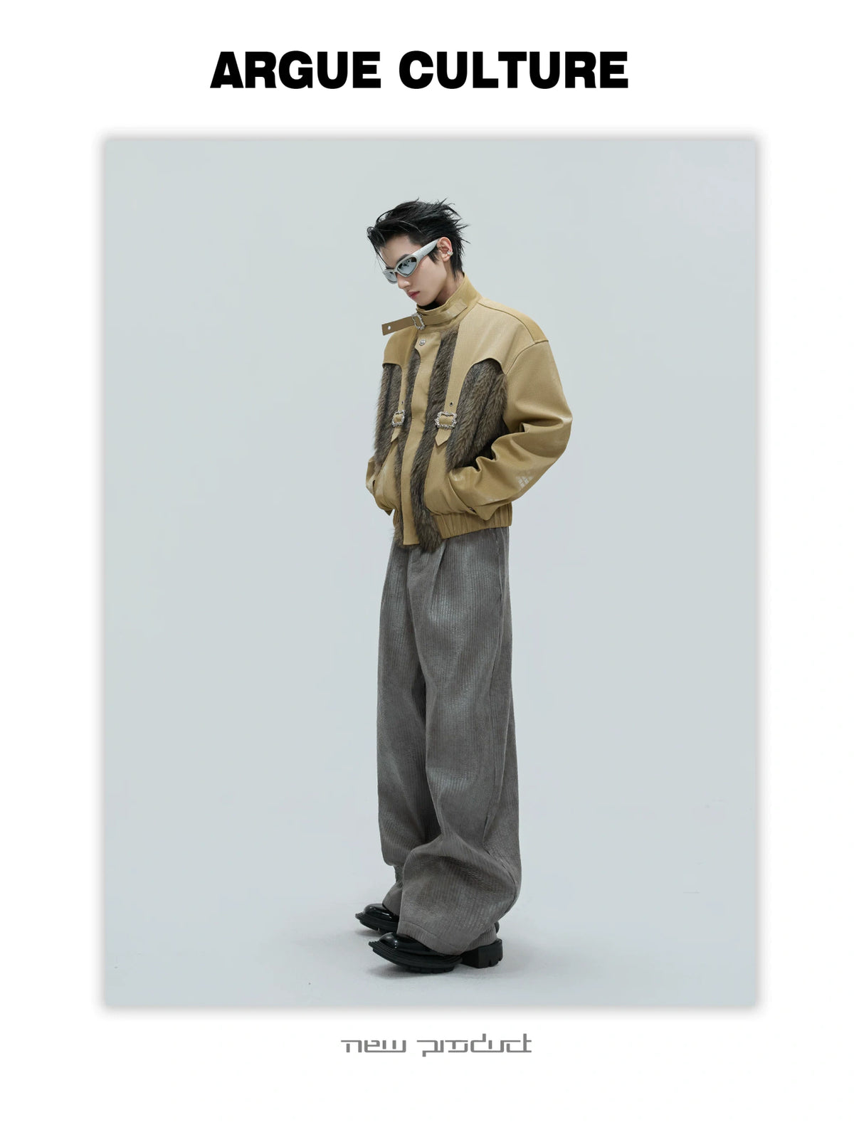 Deconstructed Faux-Leather Jacket With Plush Collar - detail image 4