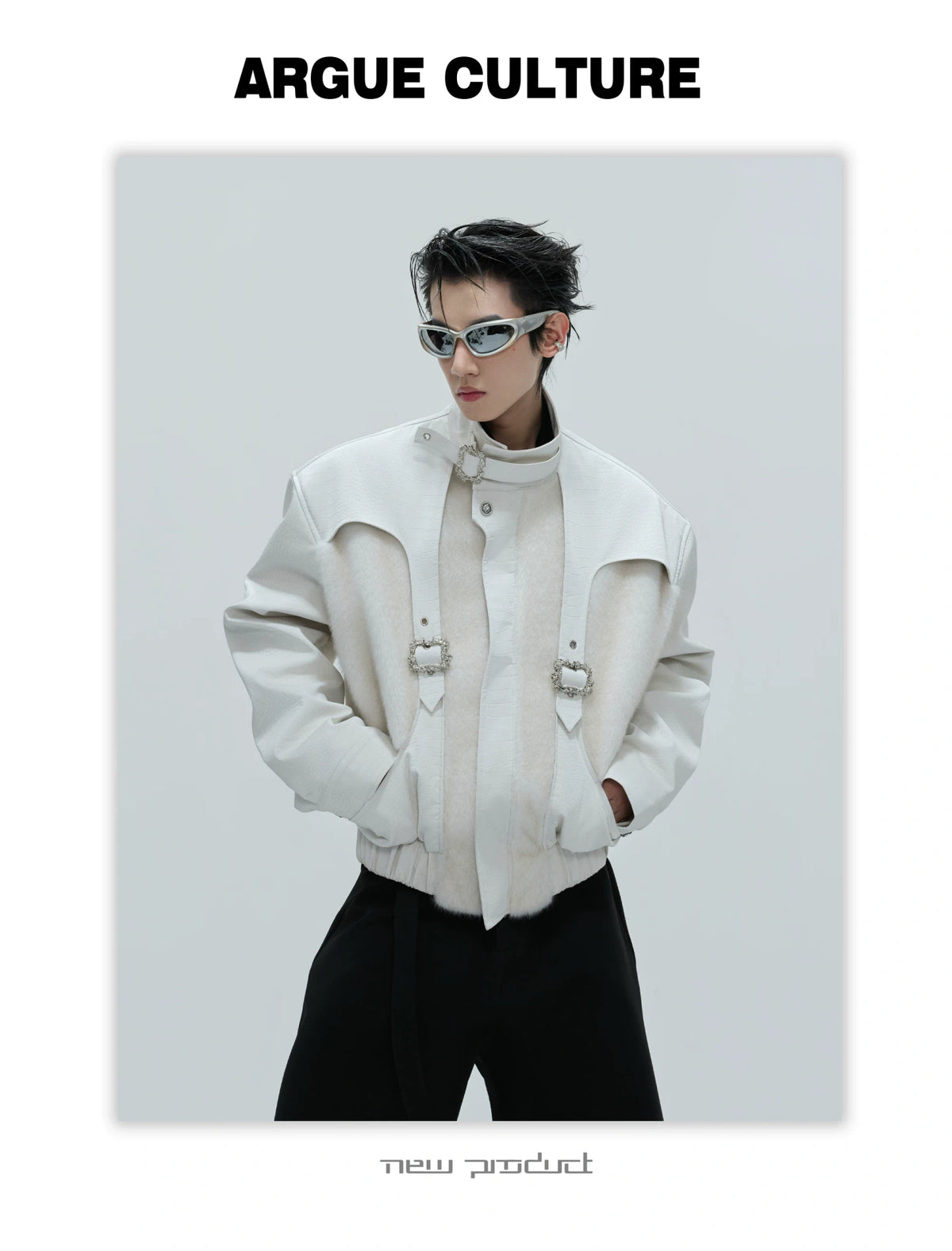 Deconstructed Faux-Leather Jacket With Plush Collar - detail image 2