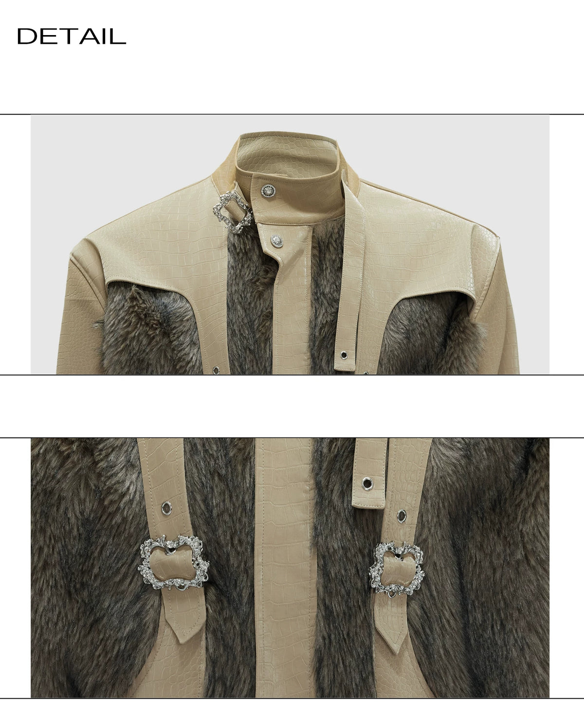Deconstructed Faux-Leather Jacket With Plush Collar - detail image 14