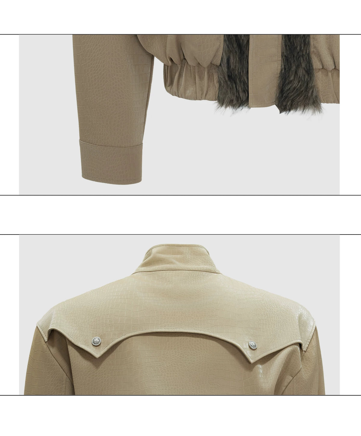 Deconstructed Faux-Leather Jacket With Plush Collar - detail image 15