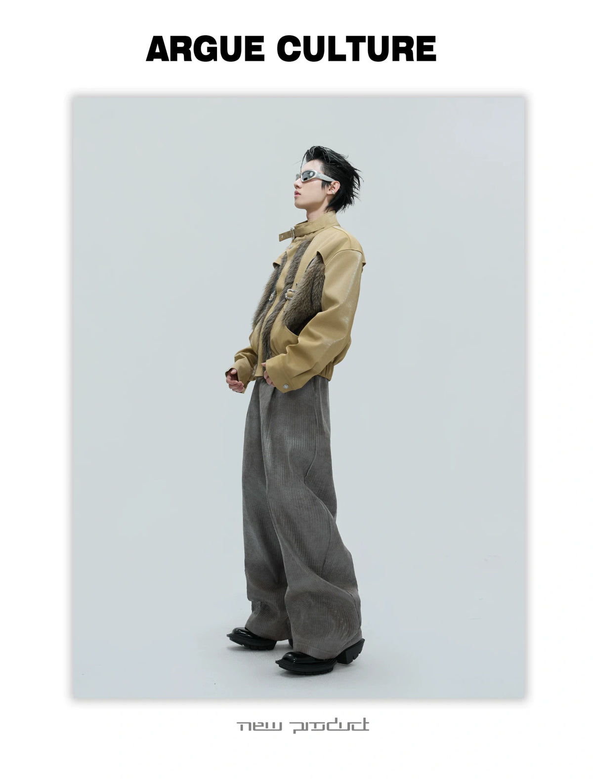 Deconstructed Faux-Leather Jacket With Plush Collar - detail image 3