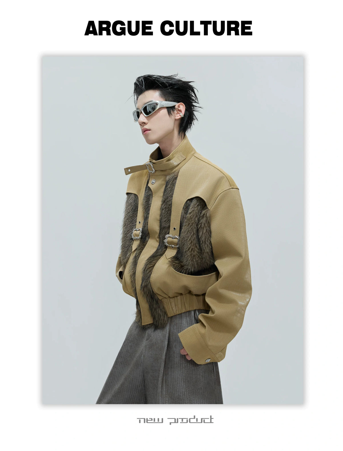 Deconstructed Faux-Leather Jacket With Plush Collar - detail image 11