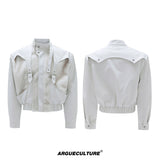 Deconstructed Faux-Leather Jacket With Plush Collar - Off-White