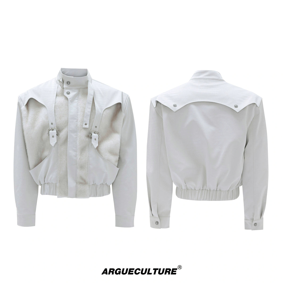 Deconstructed Faux-Leather Jacket With Plush Collar - Off-White