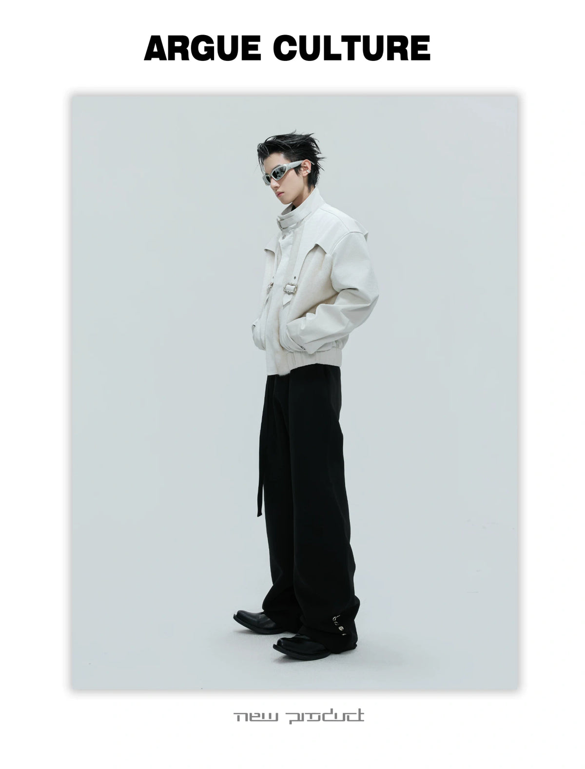 Deconstructed Faux-Leather Jacket With Plush Collar - detail image 10