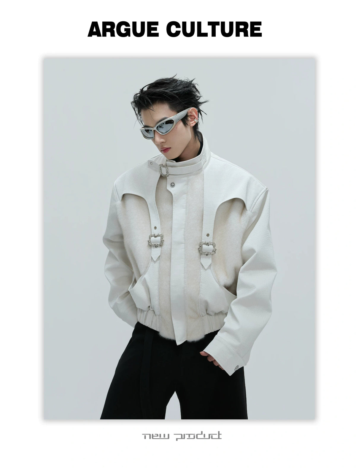 Deconstructed Faux-Leather Jacket With Plush Collar - detail image 6