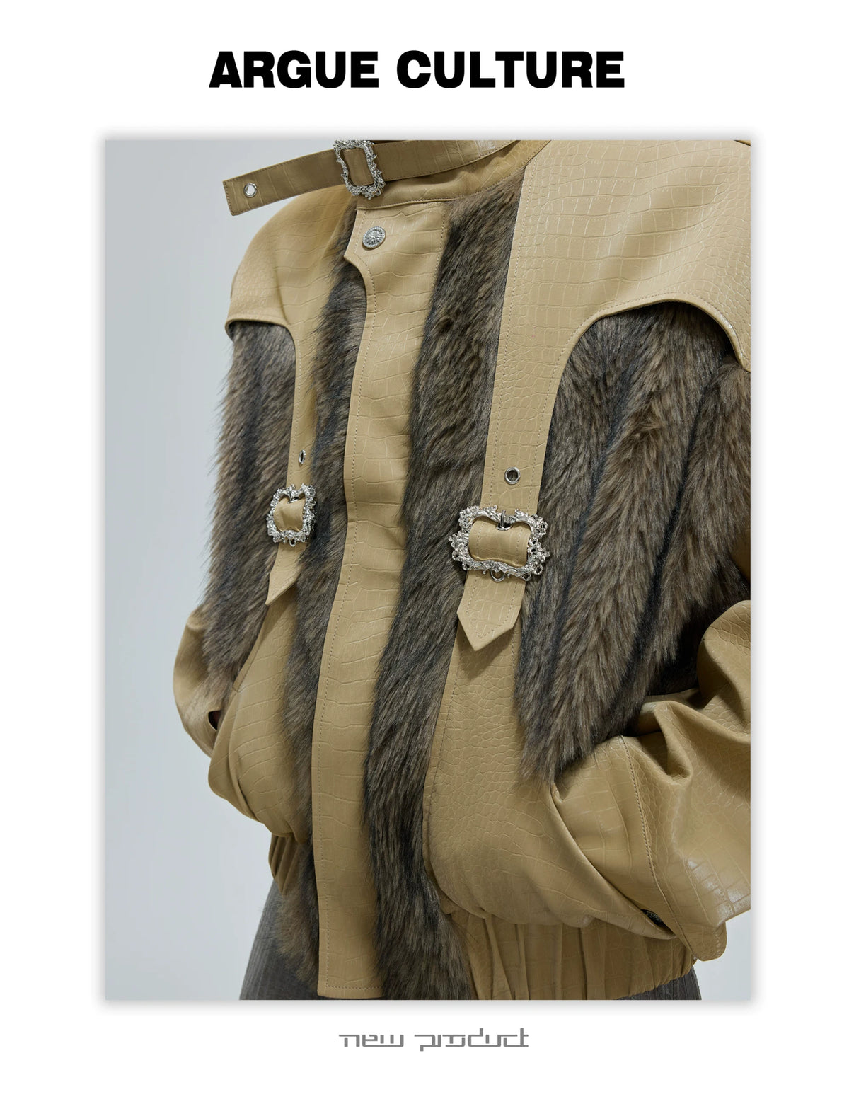 Deconstructed Faux-Leather Jacket With Plush Collar - detail image 13