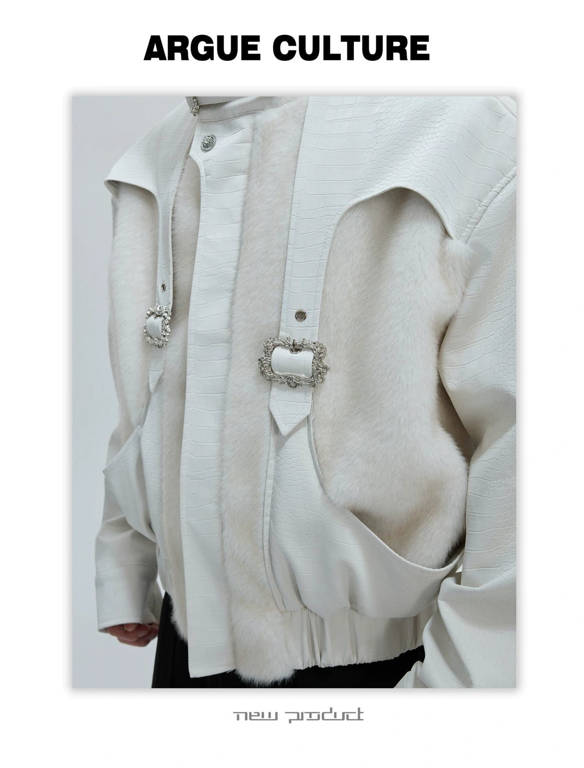 Deconstructed Faux-Leather Jacket With Plush Collar - detail image 8