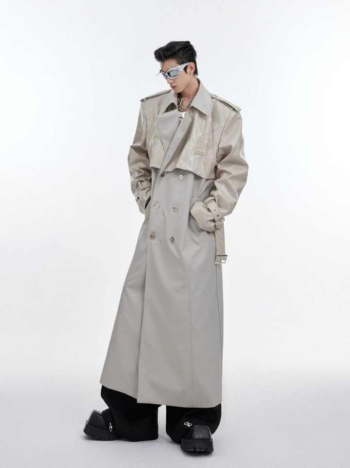 Deconstructed Faux Leather Overcoat | Designer Patchwork Trench - ArguE CulturE