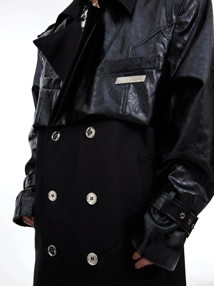 Deconstructed Faux Leather Overcoat | Designer Patchwork Trench - ArguE CulturE