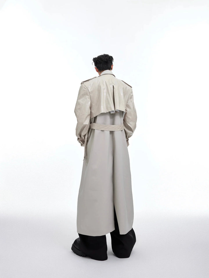 Deconstructed Faux Leather Overcoat | Designer Patchwork Trench - ArguE CulturE