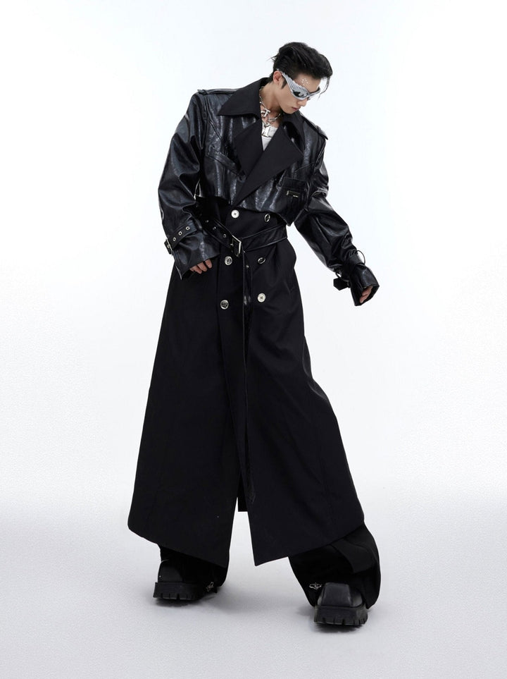 Deconstructed Faux Leather Overcoat | Designer Patchwork Trench - ArguE CulturE