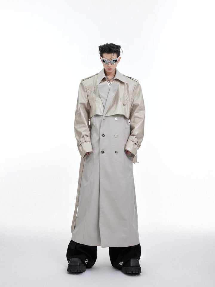 Deconstructed Faux Leather Overcoat | Designer Patchwork Trench - ArguE CulturE