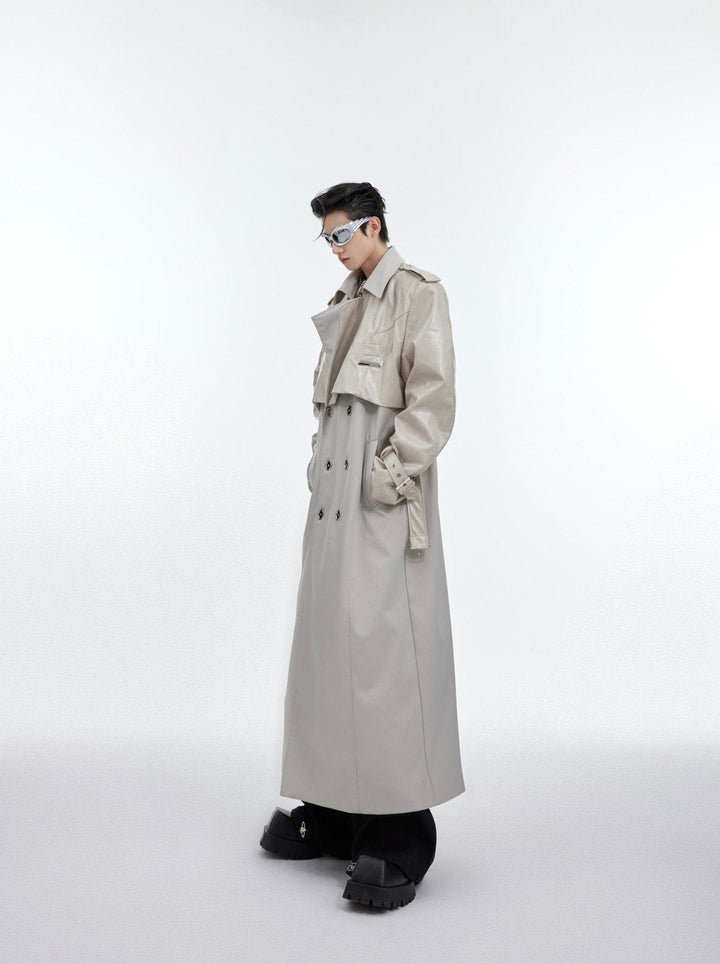 Deconstructed Faux Leather Overcoat | Designer Patchwork Trench - ArguE CulturE