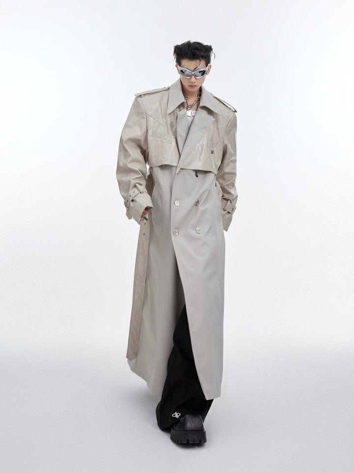 Deconstructed Faux Leather Overcoat | Designer Patchwork Trench - ArguE CulturE